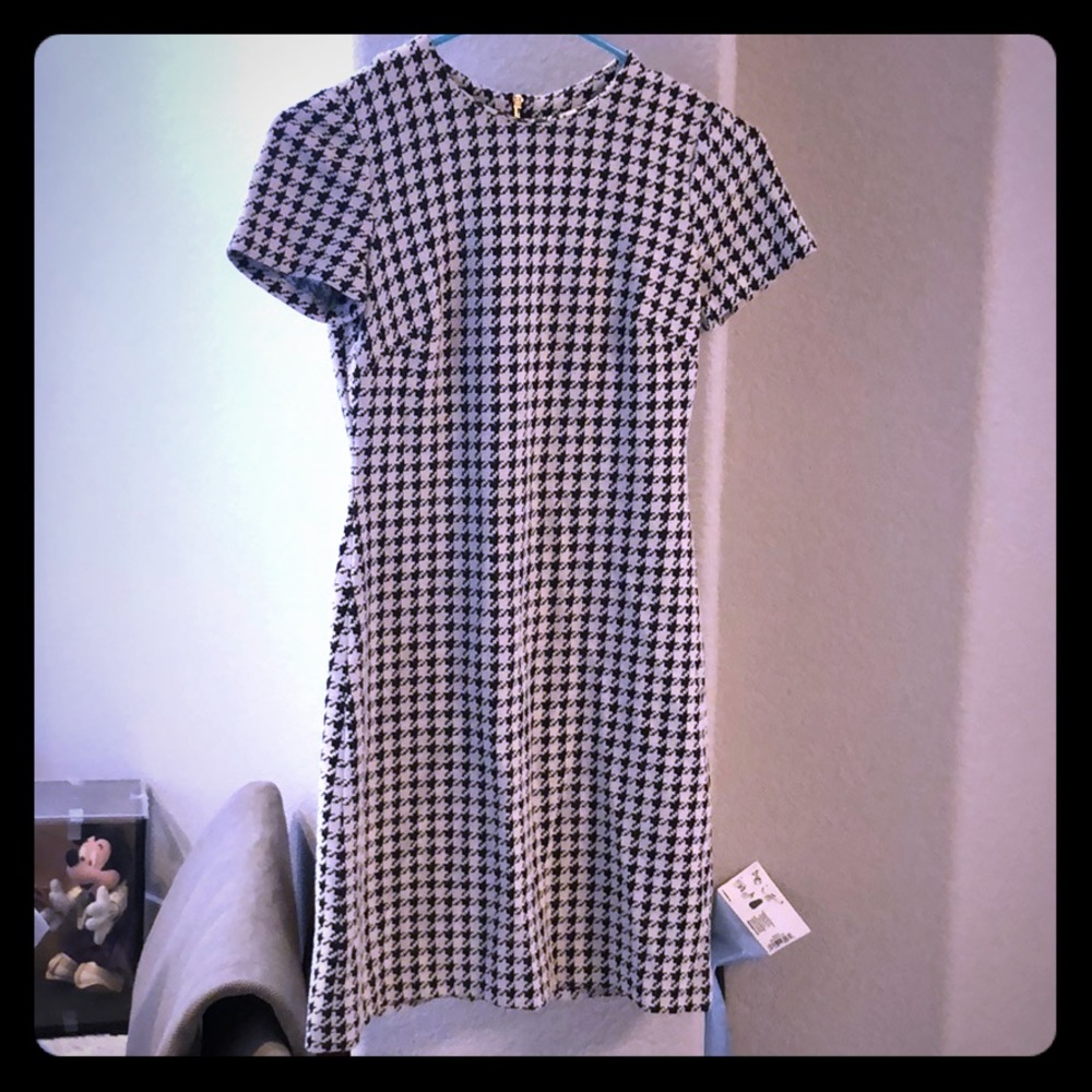 Calvin Klein Black and White Houndstooth  Dress
